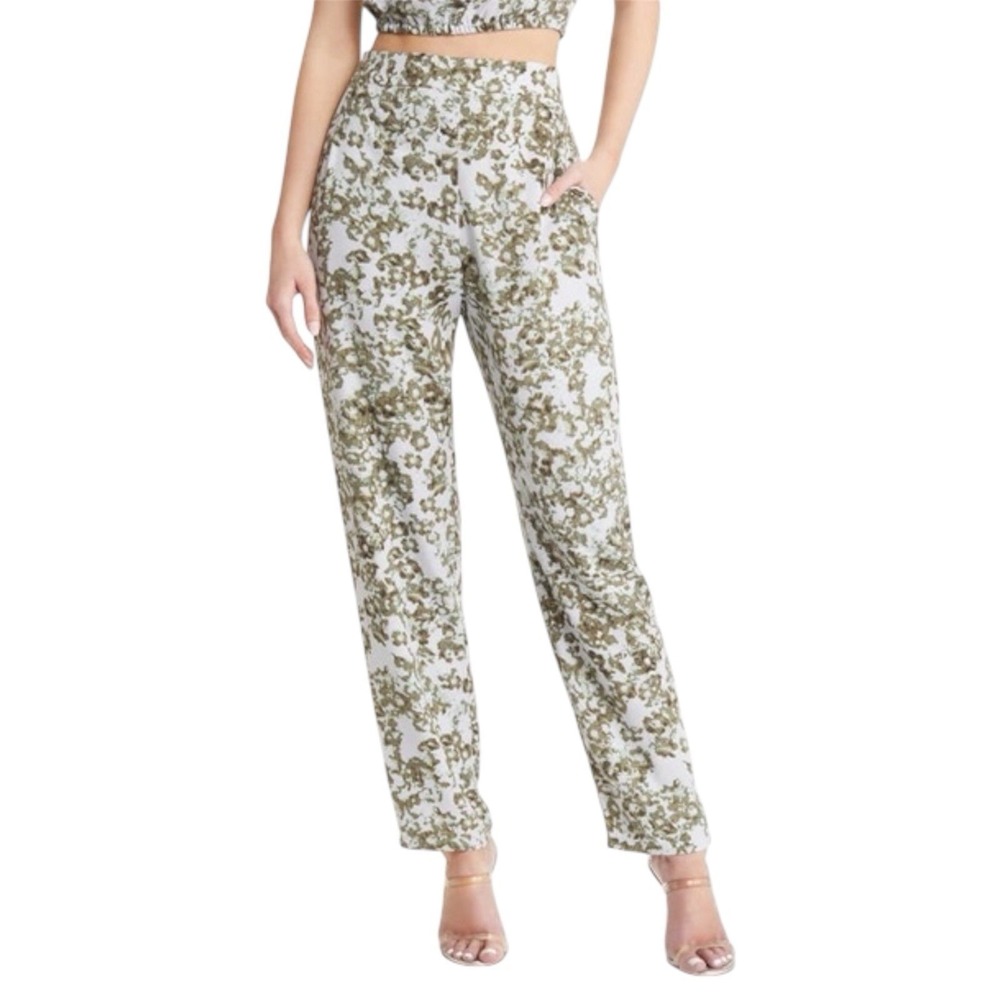 OPEN EDIT‎ Women's XS NWOT Pull On Blue Green Cosmic Floral Abstract Pants - Picture 2 of 7